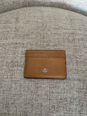 Tory Burch Brown Leather Card Holder with Gold Logo